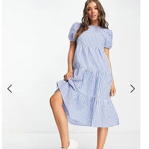 ASOS Influence midi dress with tie back in blue gingham